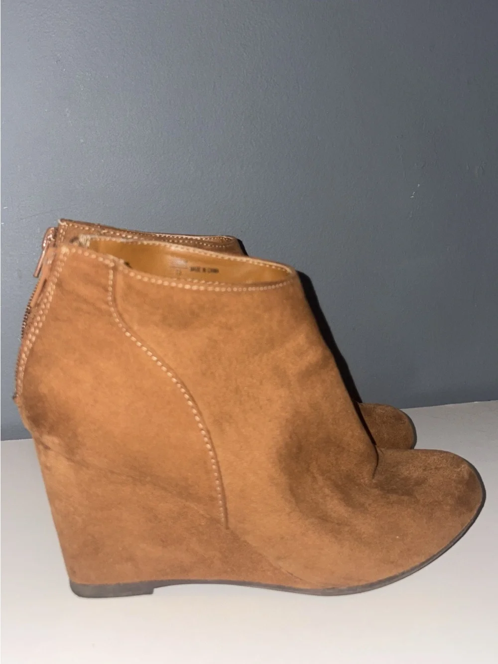 Women's Tan Suede Wedge Ankle Booties